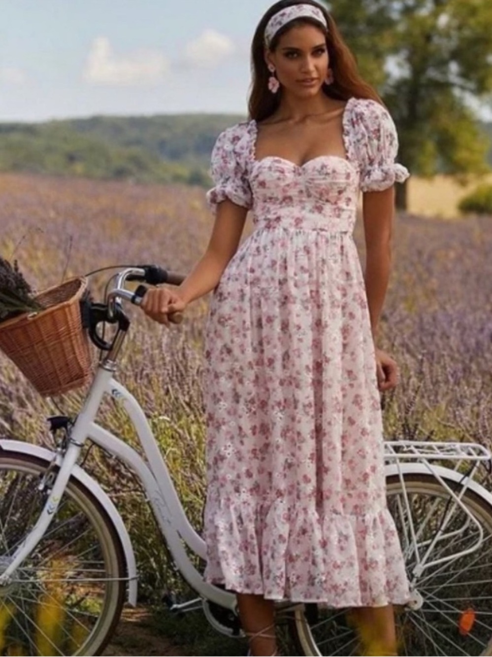 Alamour The Label Aileen 
Pink Floral Puff Sleeve Maxi Dress